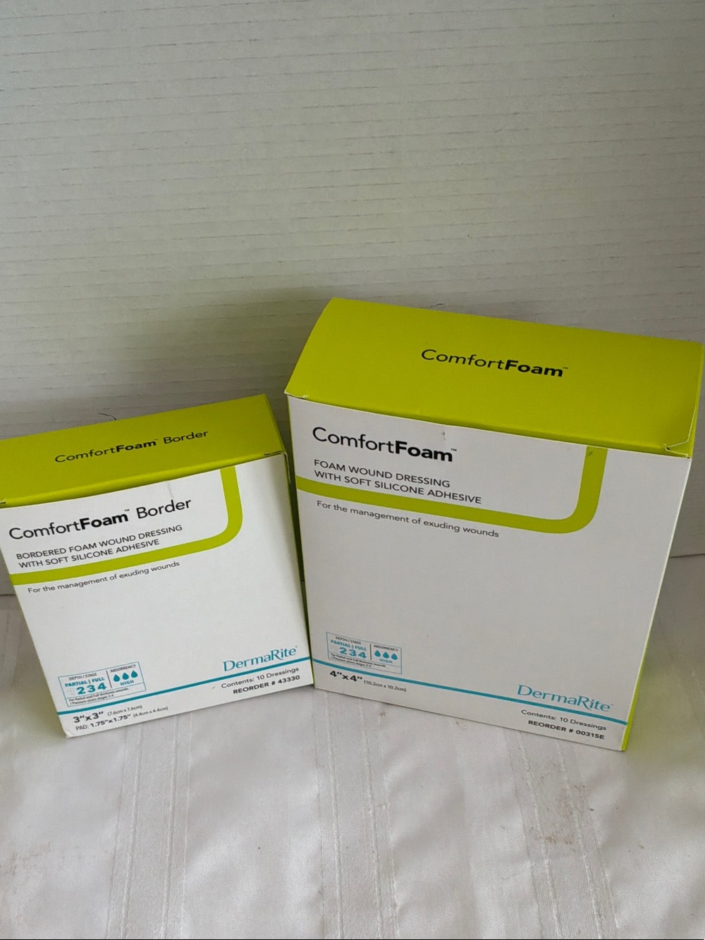 ComfortFoam Foam Wound Dressing Boxes - White & Lime Green lot of 2